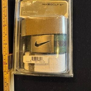 Nike Golf Men's 3PC Web Belt Set - Khaki, Green, White OS NWOT